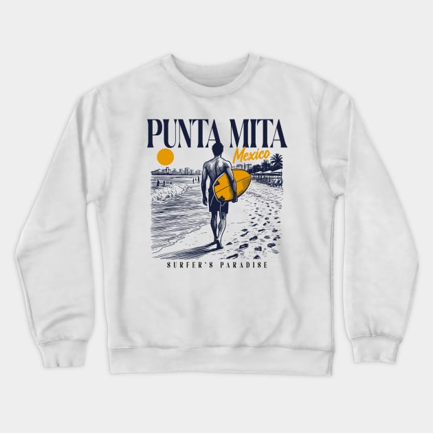 Vintage Surfing Punta Mita, Mexico // Retro Surfer Sketch // Surfer's Paradise Crewneck Sweatshirt by Now Boarding